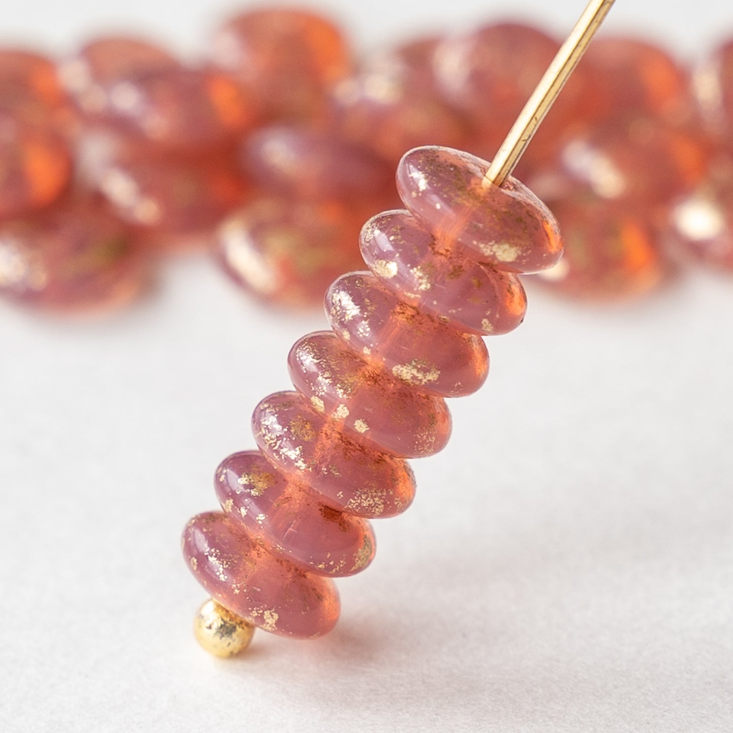 6mm Rondelle Beads -  Pink Opaline with Gold Dust- 50 Beads