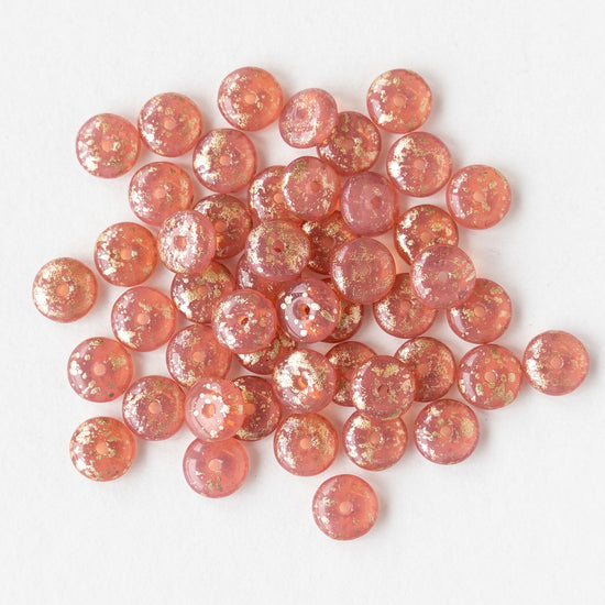 6mm Rondelle Beads -  Pink Opaline with Gold Dust- 50 Beads