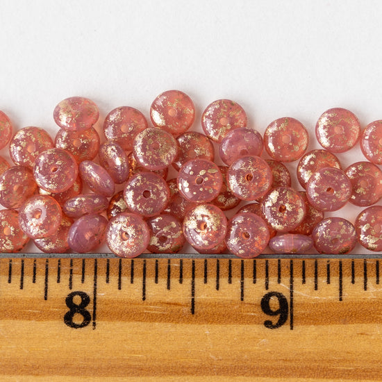 6mm Rondelle Beads -  Pink Opaline with Gold Dust- 50 Beads