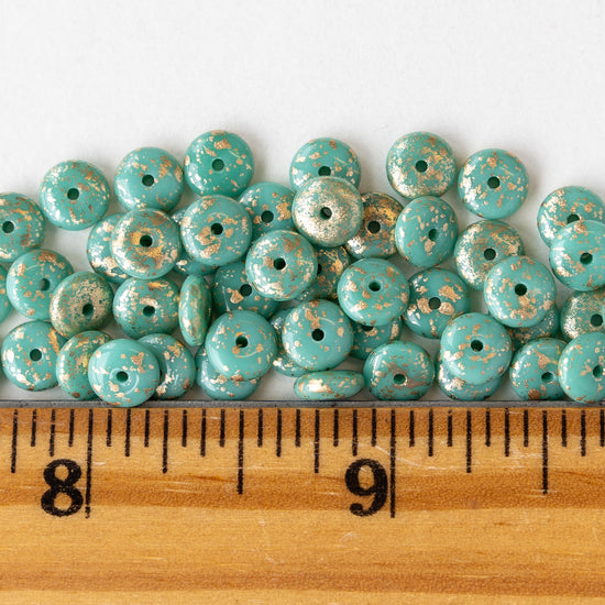 6mm Rondelle Beads - Opaque Turquoise with Gold Dust - 50 Beads