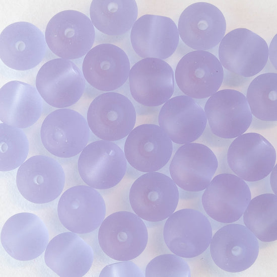 6mm Frosted Glass Round Beads - Frosted Lavender - 16 Inches