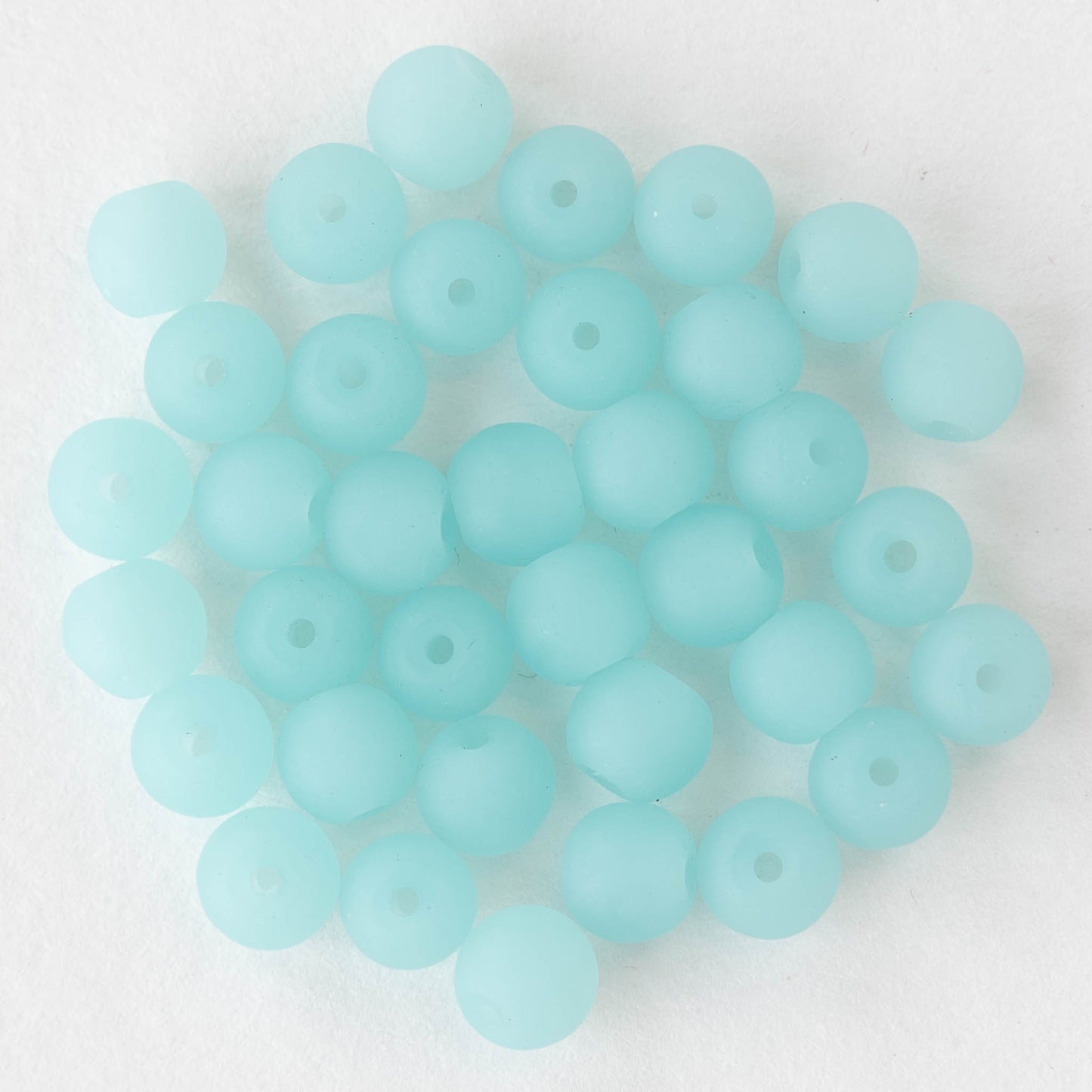 6mm Frosted Glass Rounds -  Opaque Light Aqua - 16 Inches
