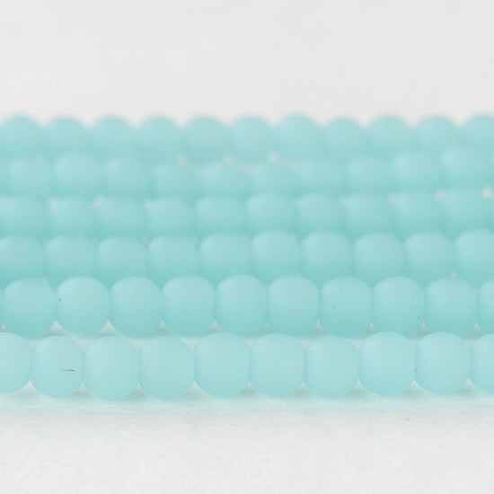 6mm Frosted Glass Rounds -  Opaque Light Aqua - 16 Inches