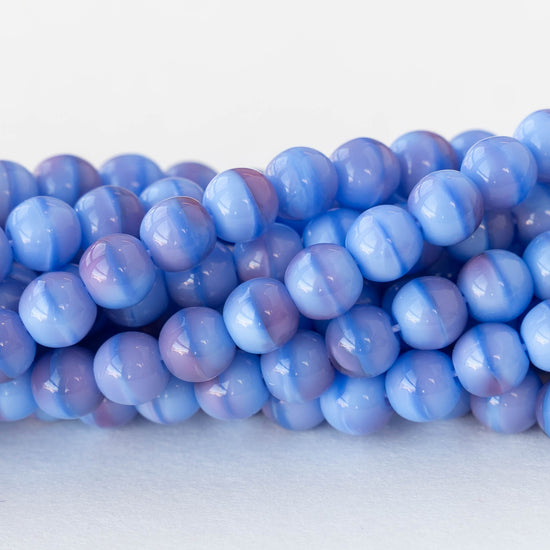 6mm Round Glass Beads -  Blue Lavender - 50 Beads