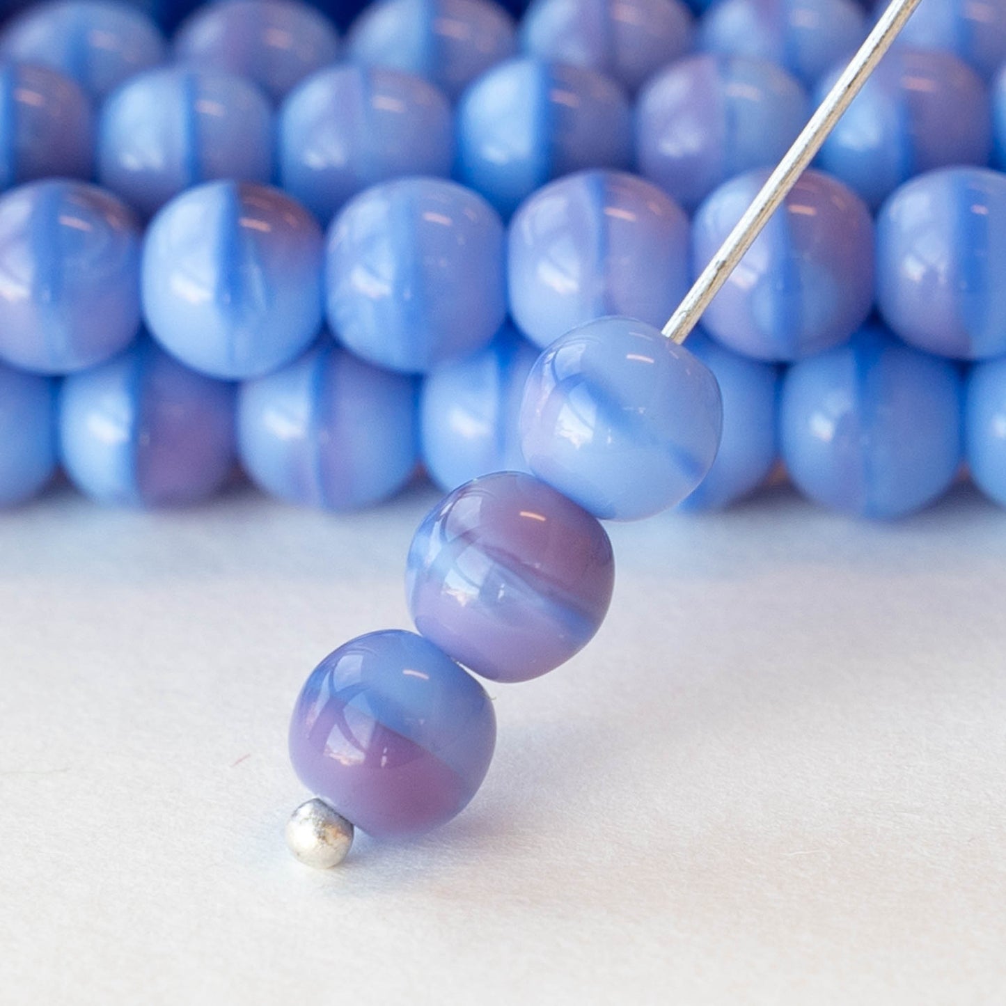 6mm Round Glass Beads -  Blue Lavender - 50 Beads