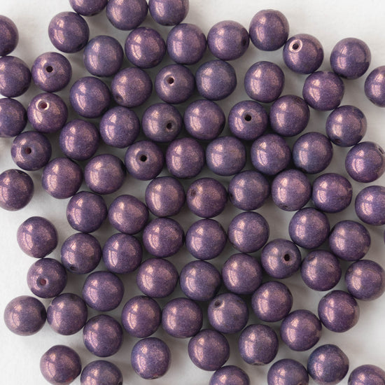 6mm Round Glass Beads - Dark Purple - 50 Beads