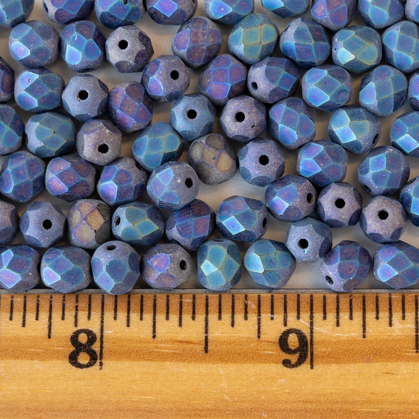 6mm Round Firepolished Beads - Matte Blue Iris -  50 Beads