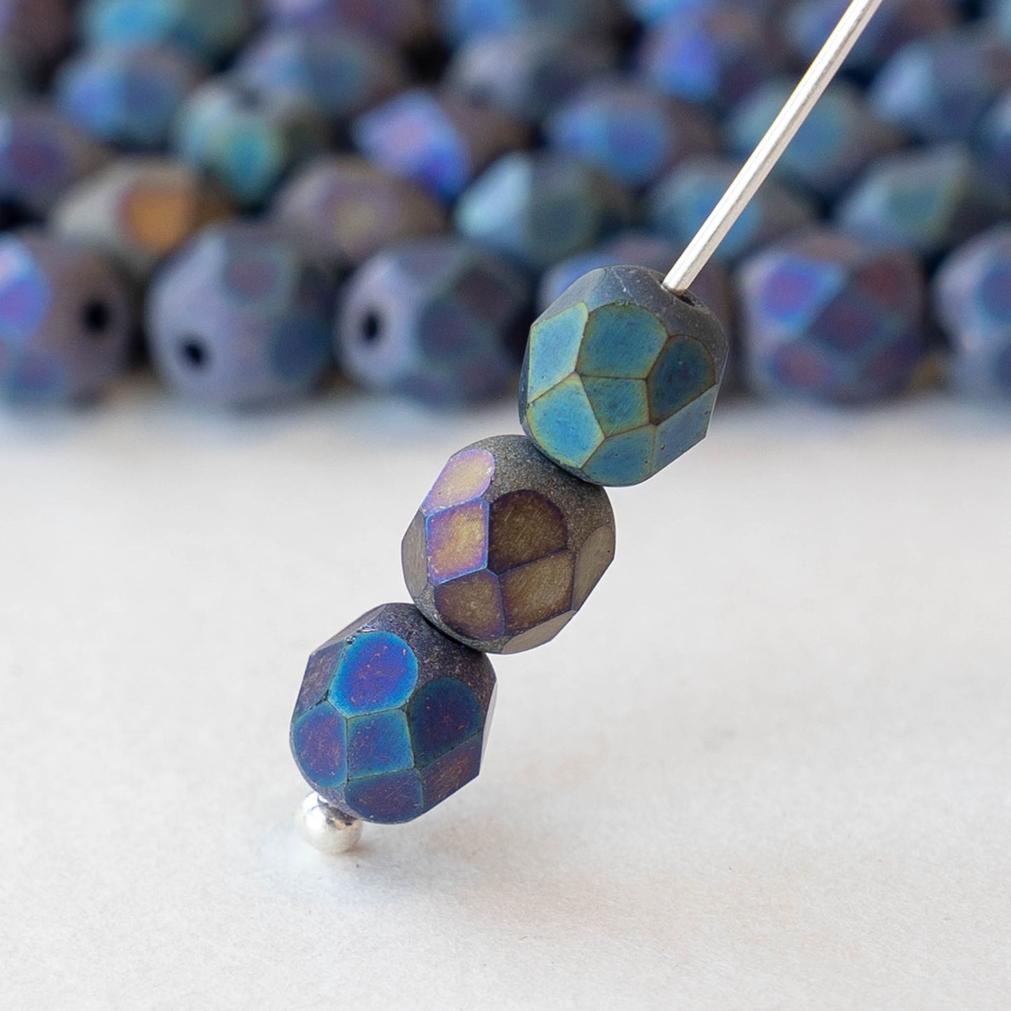 6mm Round Firepolished Beads - Matte Blue Iris -  50 Beads