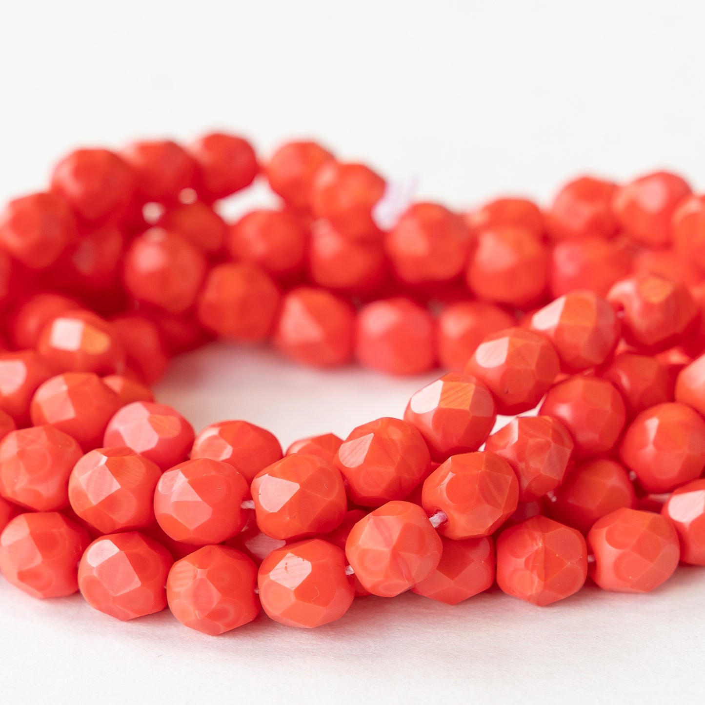 Load image into Gallery viewer, 6mm Round Firepolished Beads - Opaque Coral Red - 25 beads
