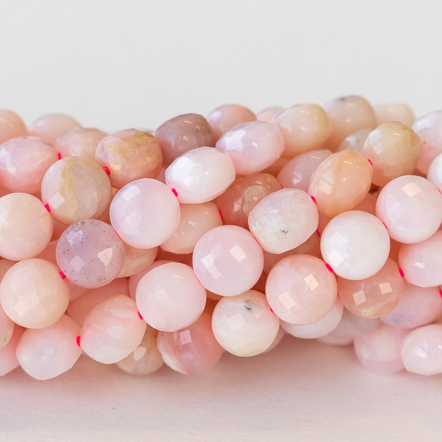 6mm Peruvian Faceted Pink Opal Coin Beads - 16 Inches