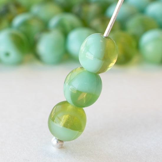 6mm Round Glass Beads - Seafoam Lime Mix - 120 Beads