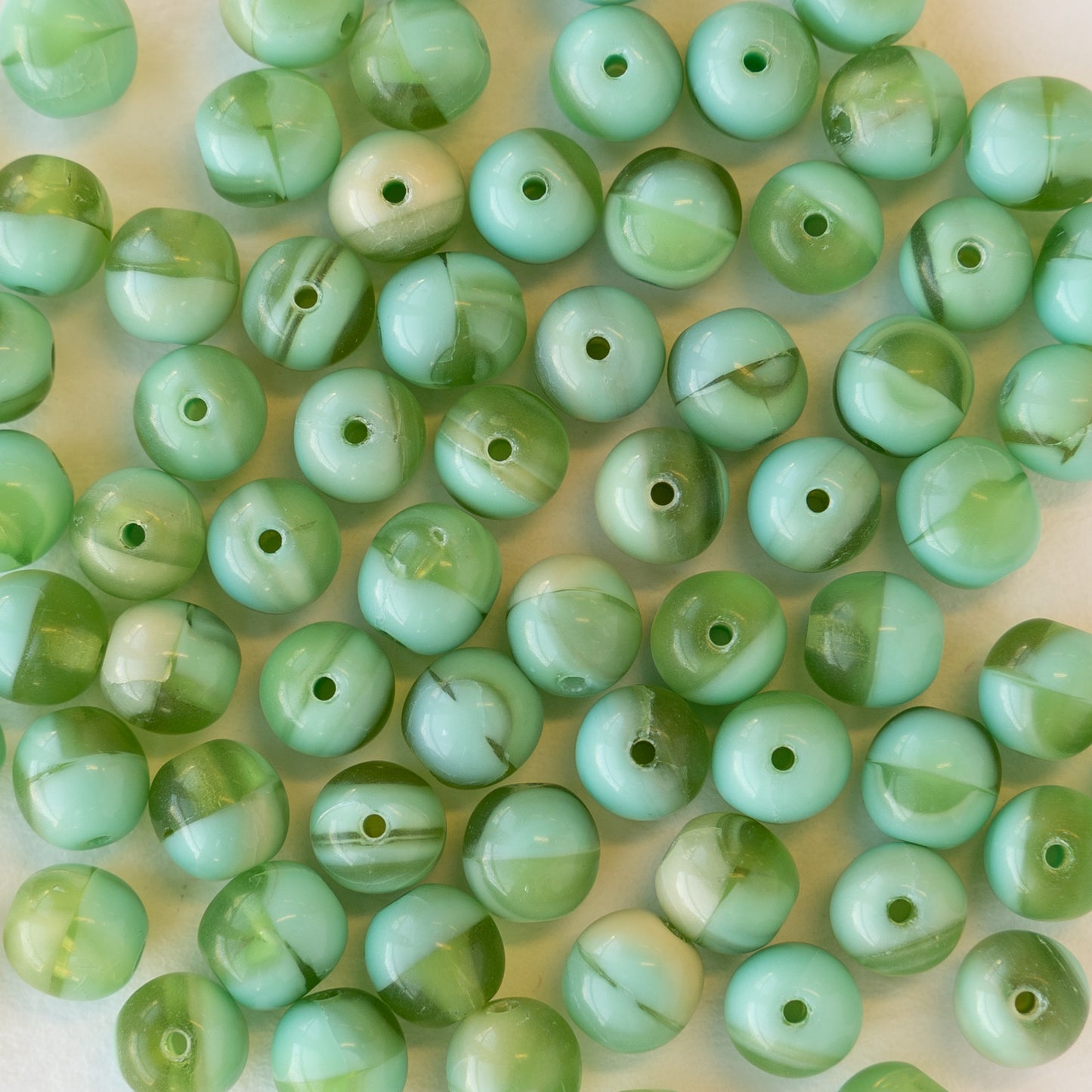6mm Round Glass Beads - Seafoam Lime and Ivory Mix - 120 Beads