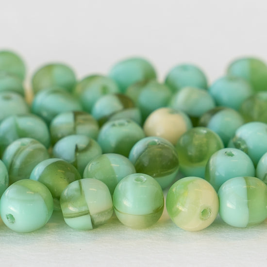 6mm Round Glass Beads - Seafoam Lime and Ivory Mix - 120 Beads