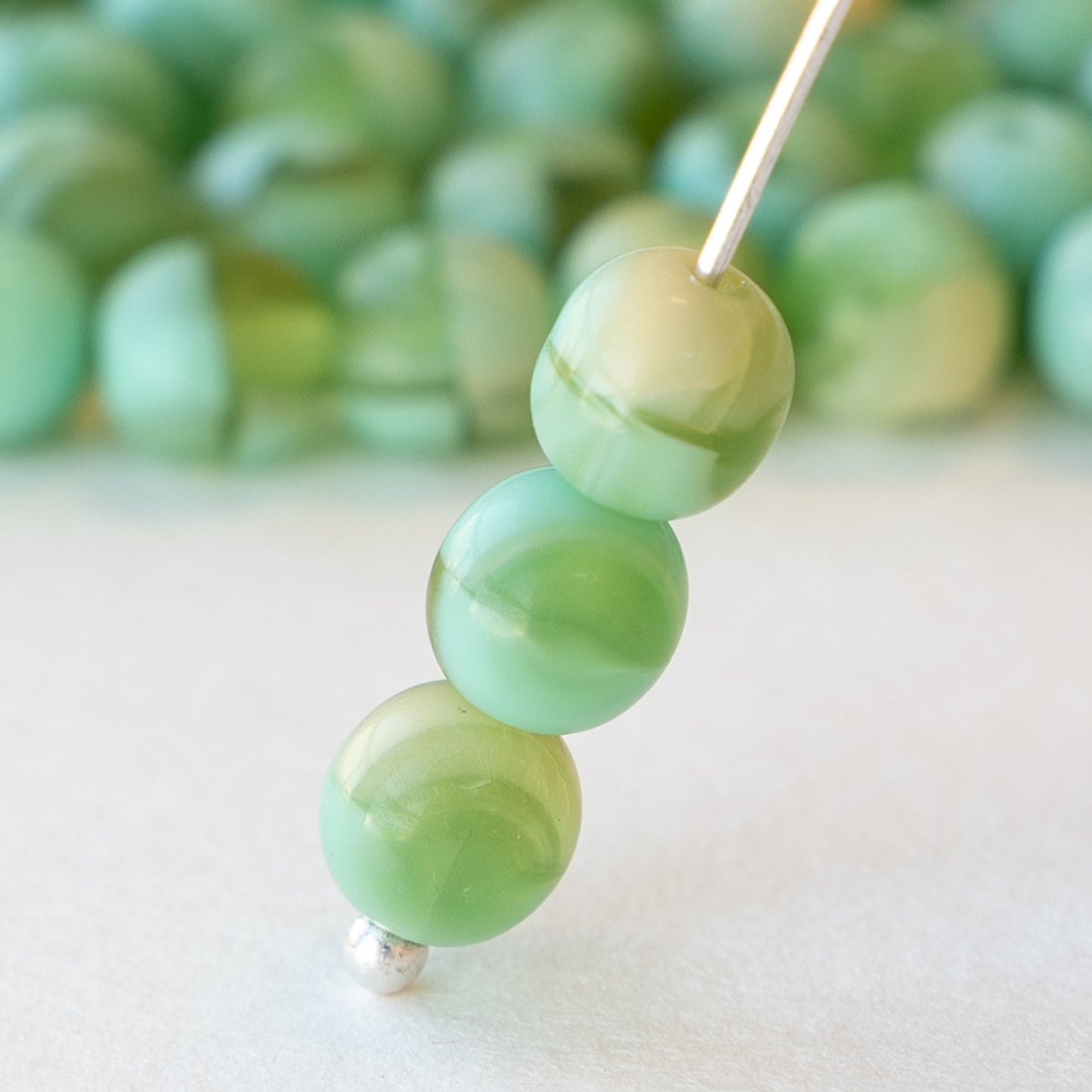 6mm Round Glass Beads - Seafoam Lime and Ivory Mix - 120 Beads