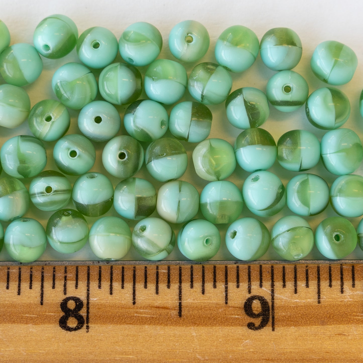 6mm Round Glass Beads - Seafoam Lime and Ivory Mix - 120 Beads