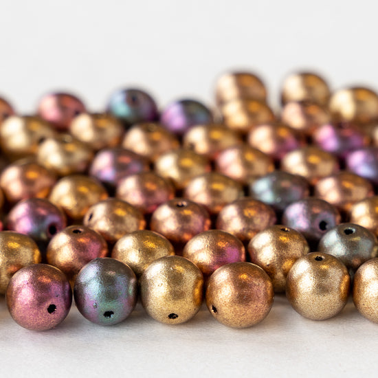Load image into Gallery viewer, 6mm Round Glass Beads - Gold Iris Matte - 50 beads
