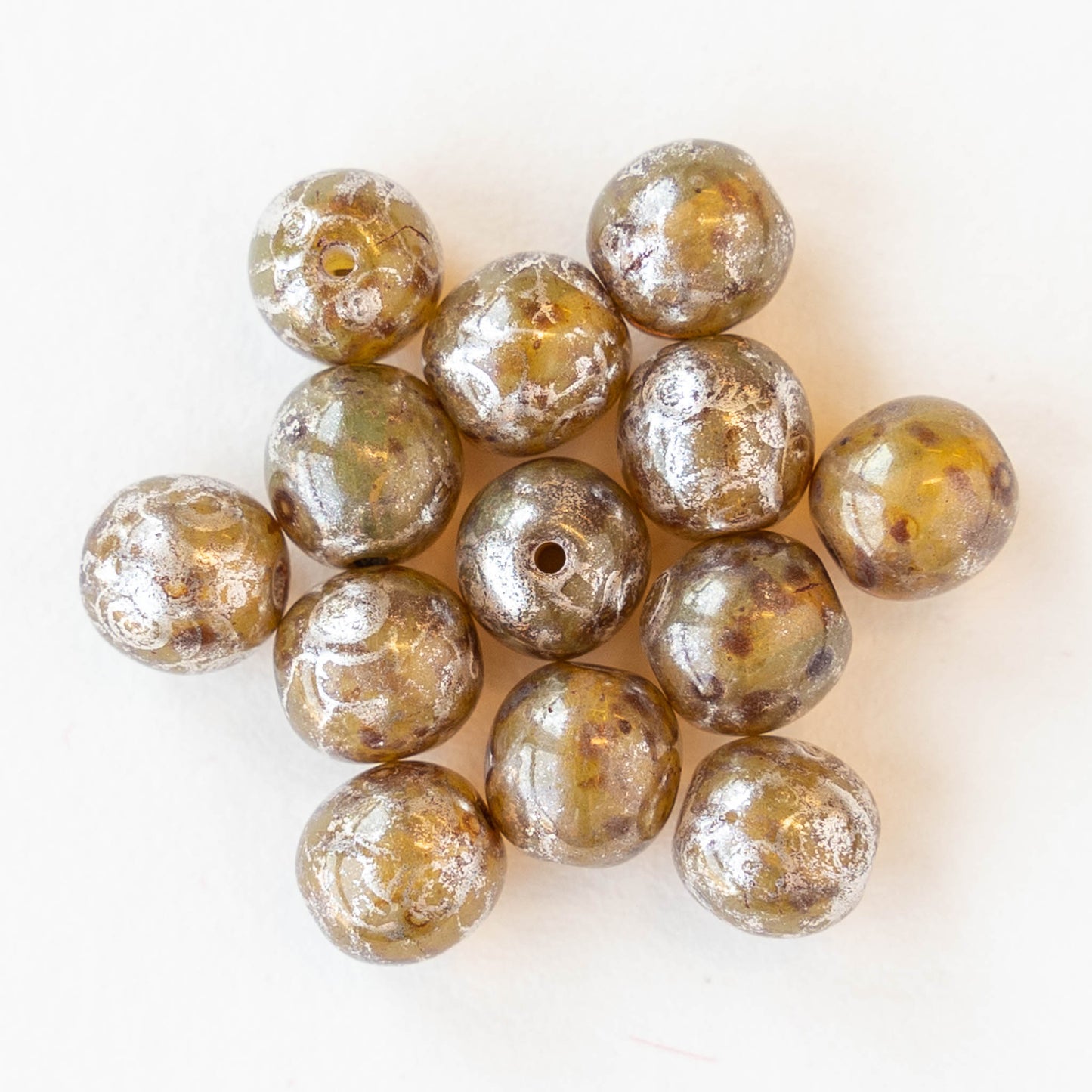 6mm Round Glass Beads - Amber Topaz with a Silvery Finish - 50 beads