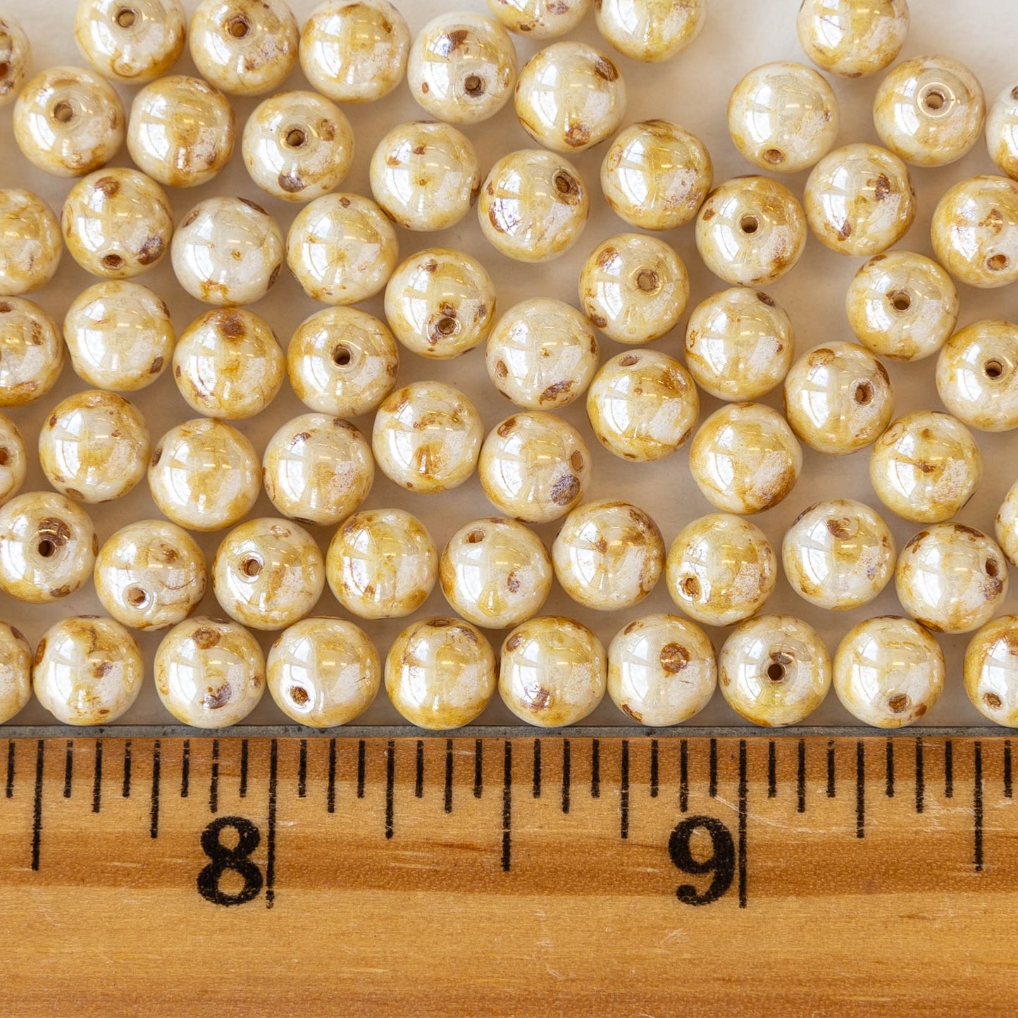 Load image into Gallery viewer, 6mm Round Glass Beads -  Ivory Picassso - 30 Beads
