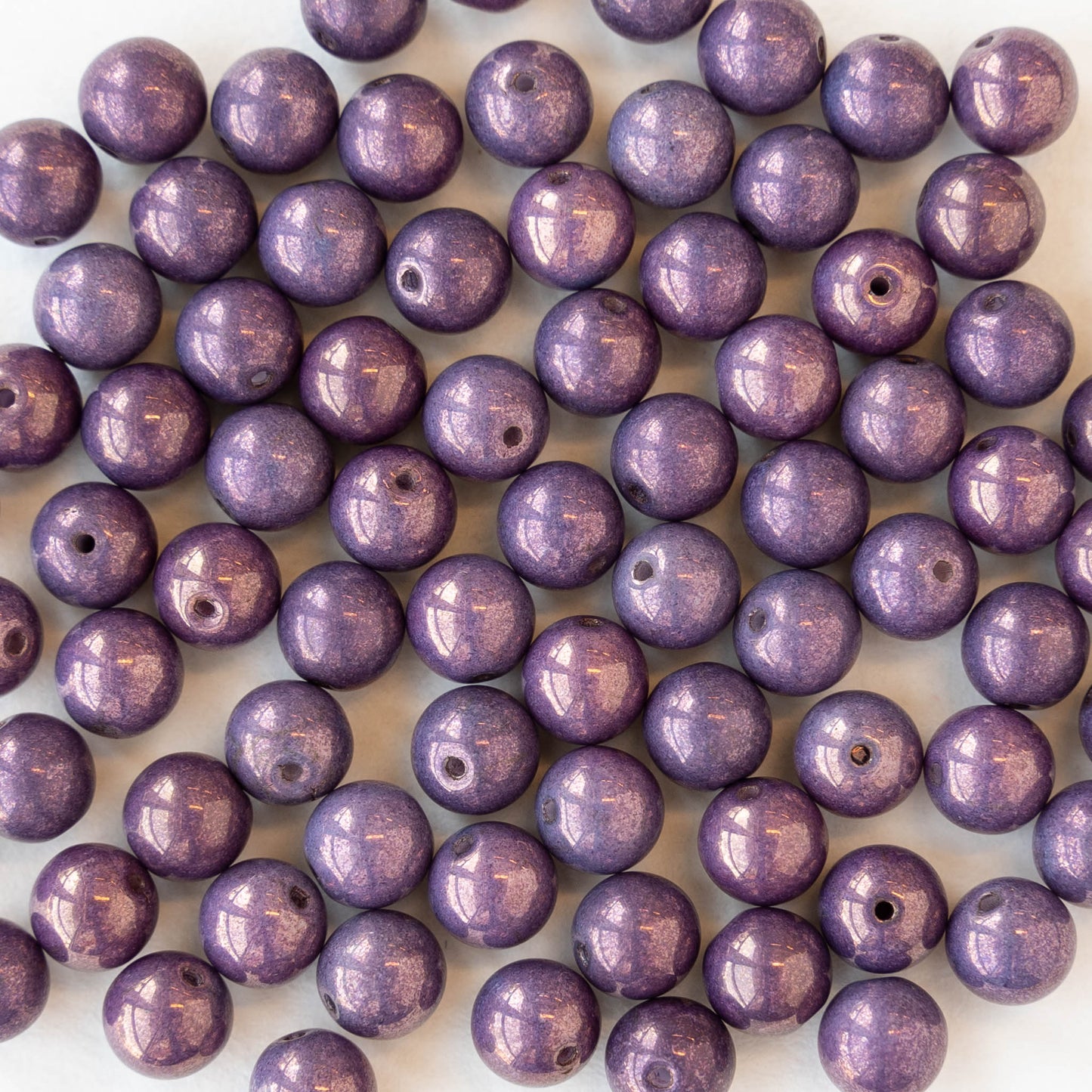 6mm Round Glass Beads - Pearly Purple Luster - 30 beads