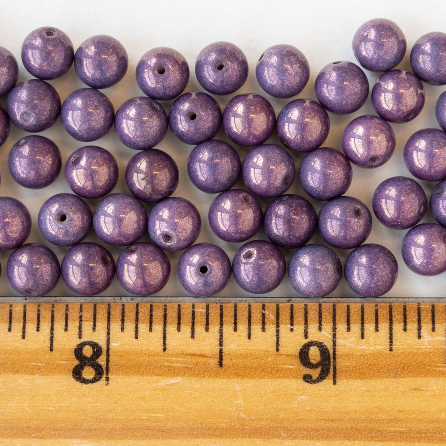 6mm Round Glass Beads - Pearly Purple Luster - 30 beads