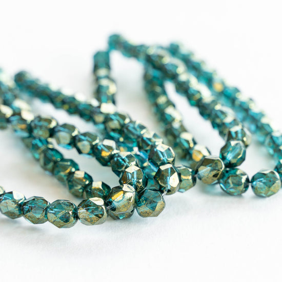 6mm Round Firepolished Beads - Deep Teal with Luster Finish - 50 Beads
