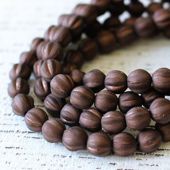 6mm Melon Beads - Matte Brown - 50 Beads