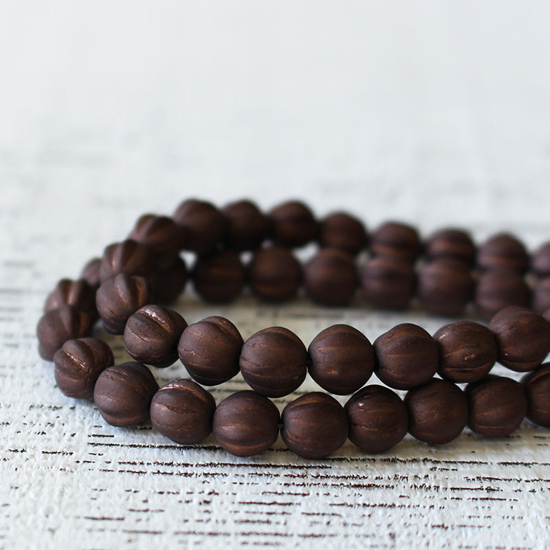 6mm Melon Beads - Matte Brown - 50 Beads