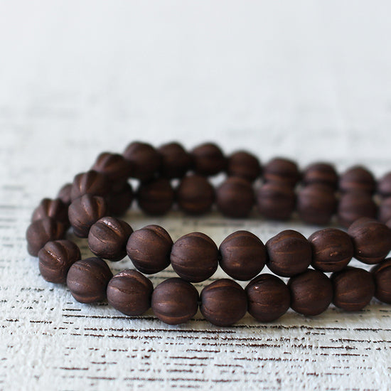 6mm Melon Beads - Matte Brown - 50 Beads