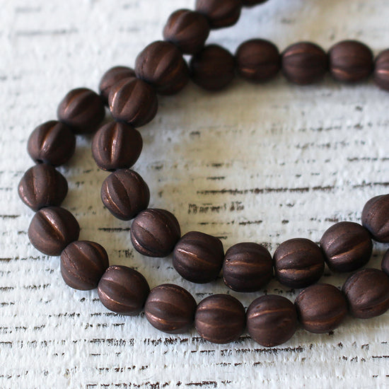 6mm Melon Beads - Matte Brown - 50 Beads