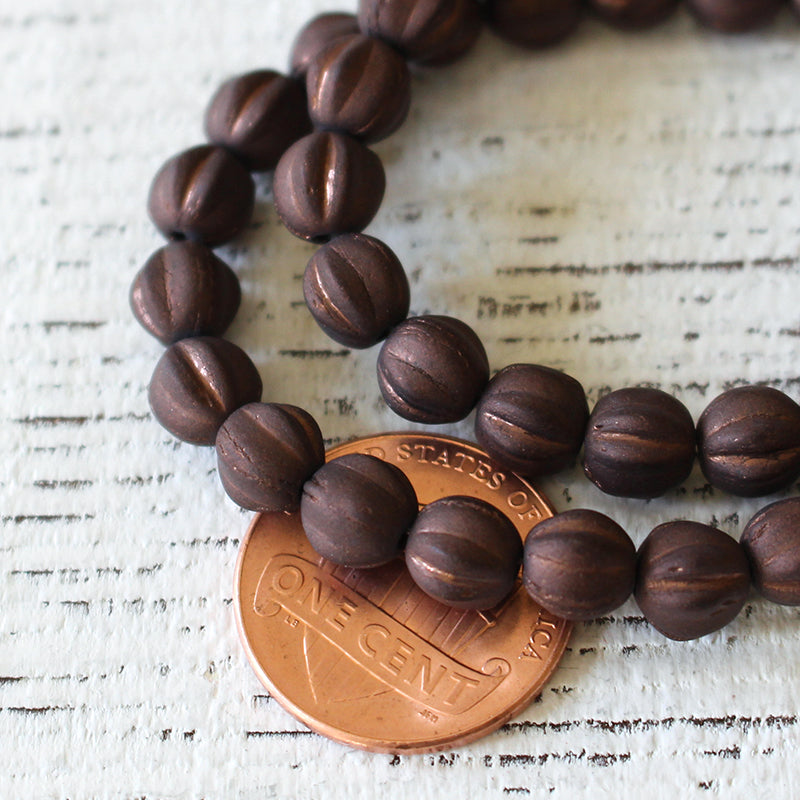 6mm Melon Beads - Matte Brown - 50 Beads