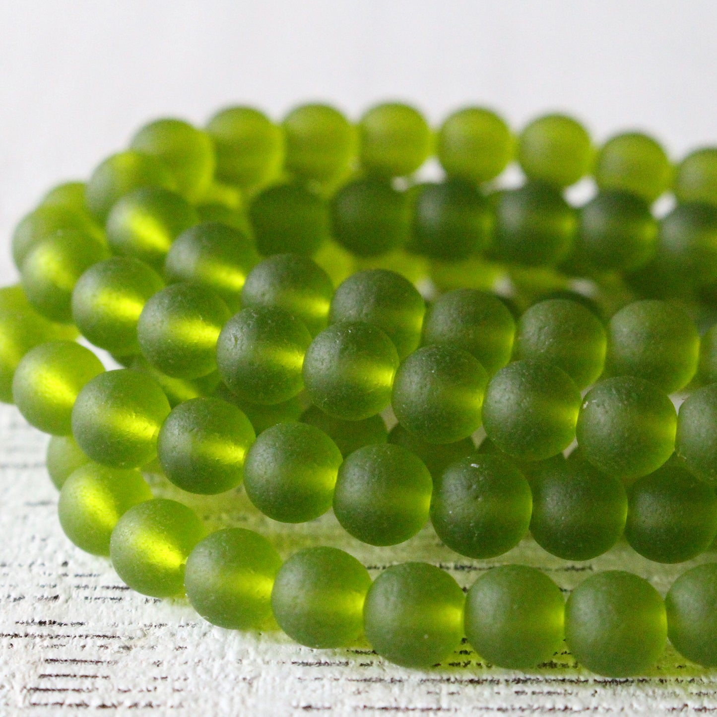 6mm Frosted Glass Rounds  - Olive Green - 21 beads