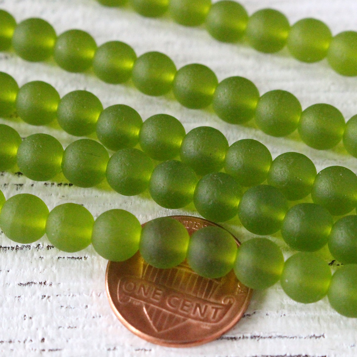 6mm Frosted Glass Rounds  - Olive Green - 21 beads