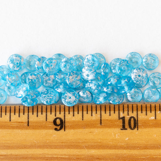 6mm Rondelle Beads - Frosted Aqua Silver Dust - 50 Beads