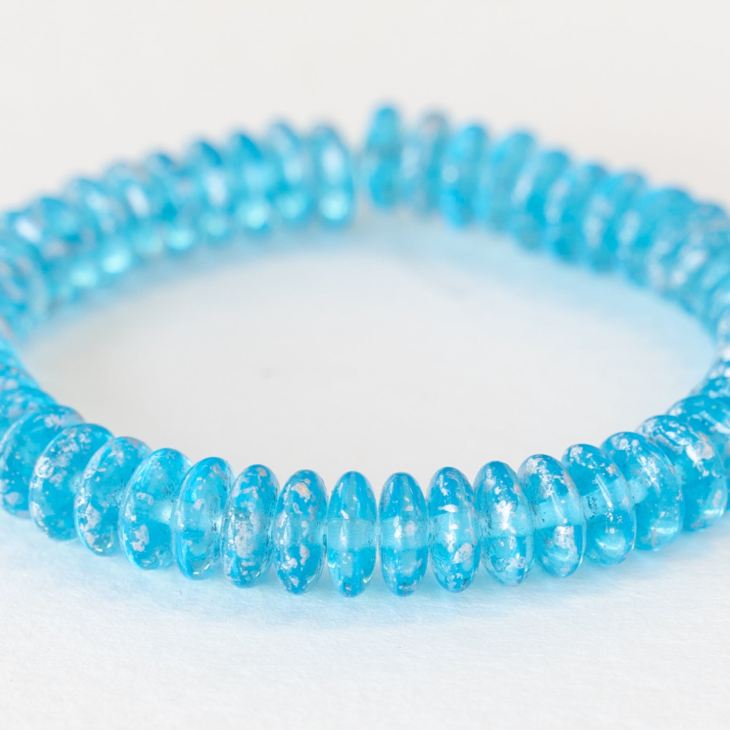 6mm Rondelle Beads - Frosted Aqua Silver Dust - 50 Beads