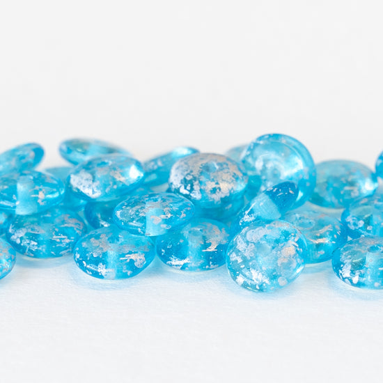 Load image into Gallery viewer, 6mm Rondelle Beads - Frosted Aqua Silver Dust - 50 Beads
