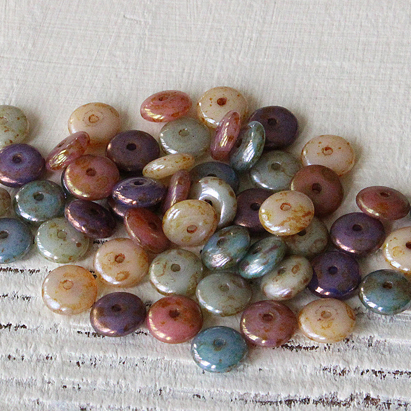 6mm Rondelle Beads - Mixed Pastel with Picasso  - 50 Beads
