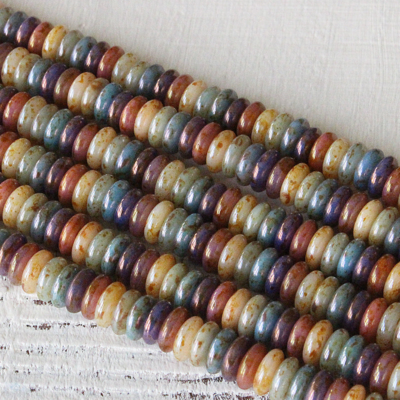6mm Rondelle Beads - Mixed Pastel with Picasso  - 50 Beads