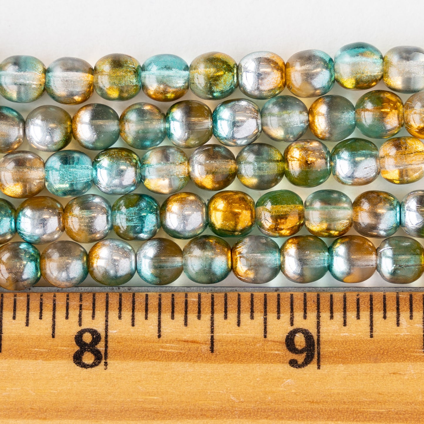6mm Round Glass Beads -  Orange Teal - 25 beads