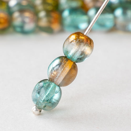 6mm Round Glass Beads -  Orange Teal - 25 beads