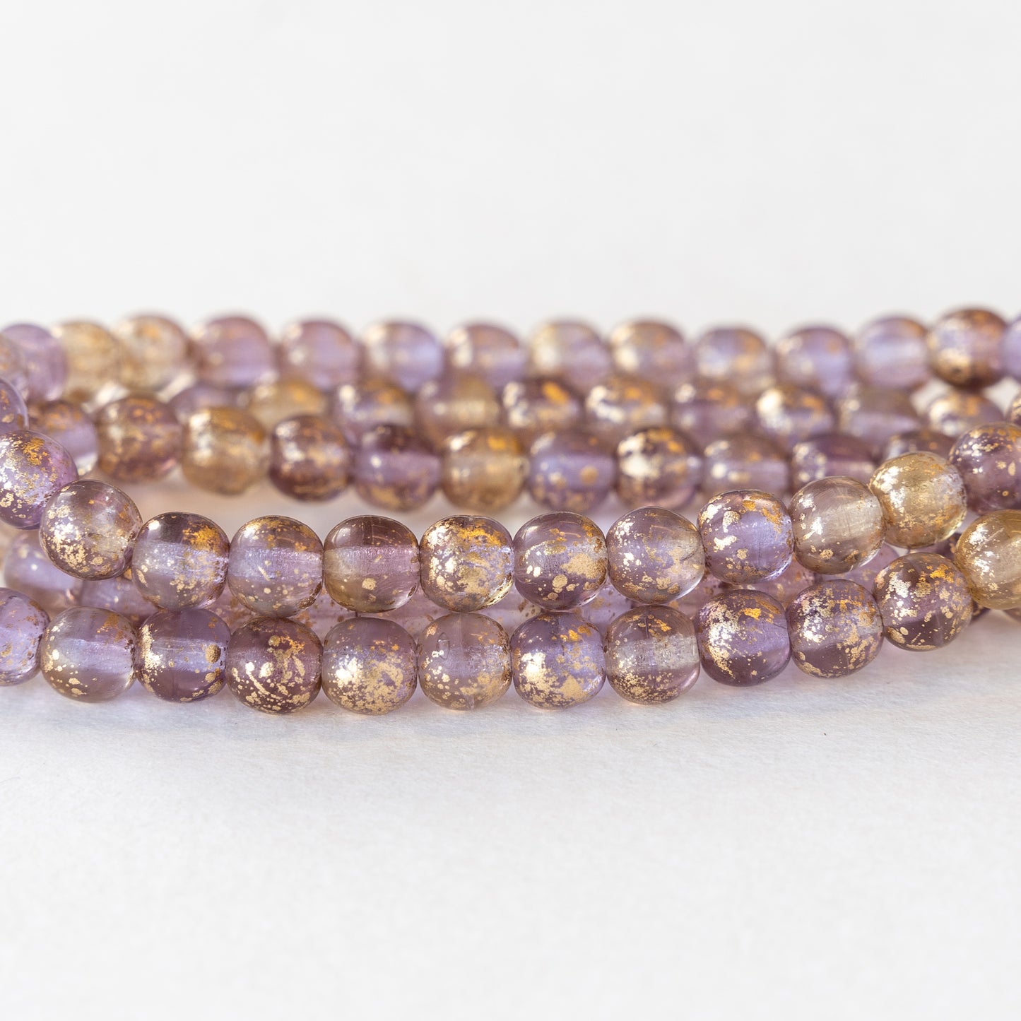 6mm Round Glass Beads - Lavender with Gold Dust - 30 Beads