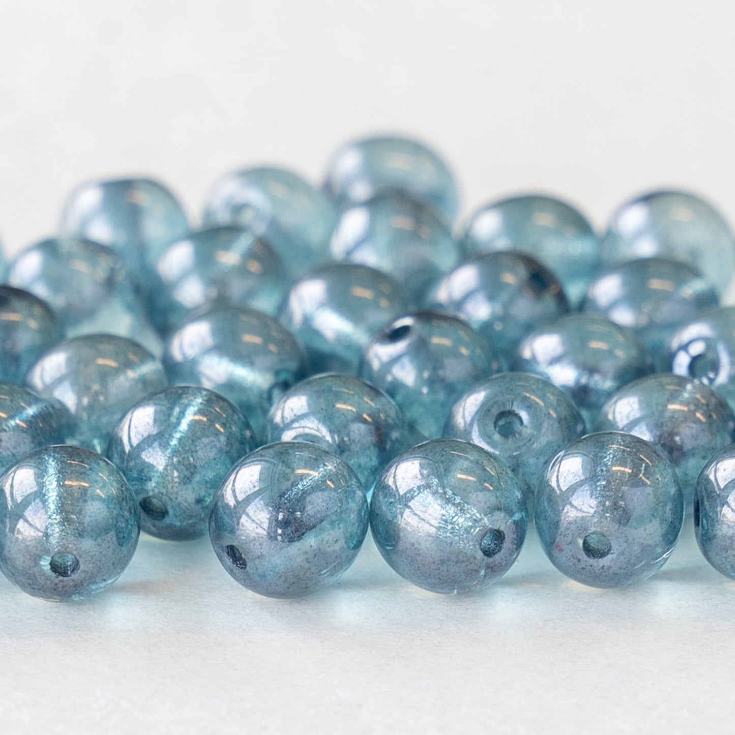 6mm Round Glass Beads - Blue Luster - 50 beads