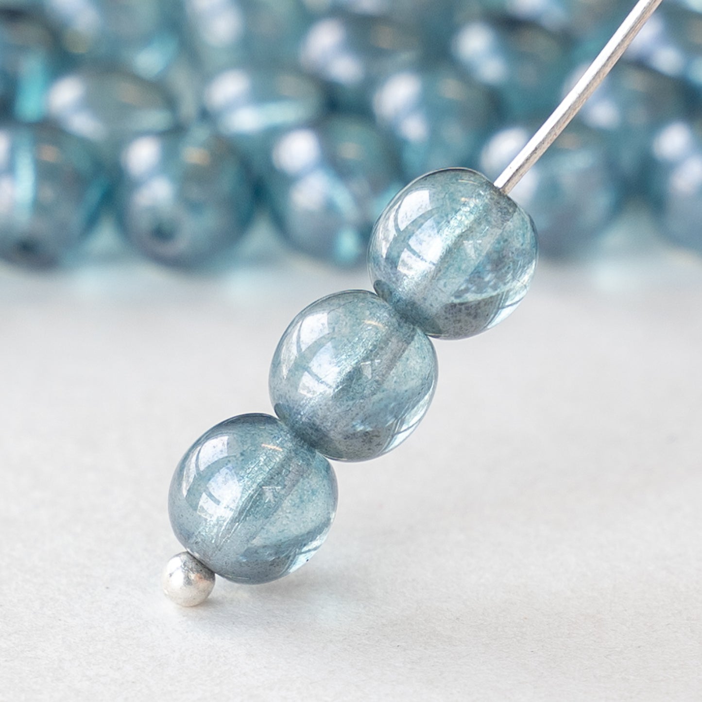 6mm Round Glass Beads - Blue Luster - 50 beads