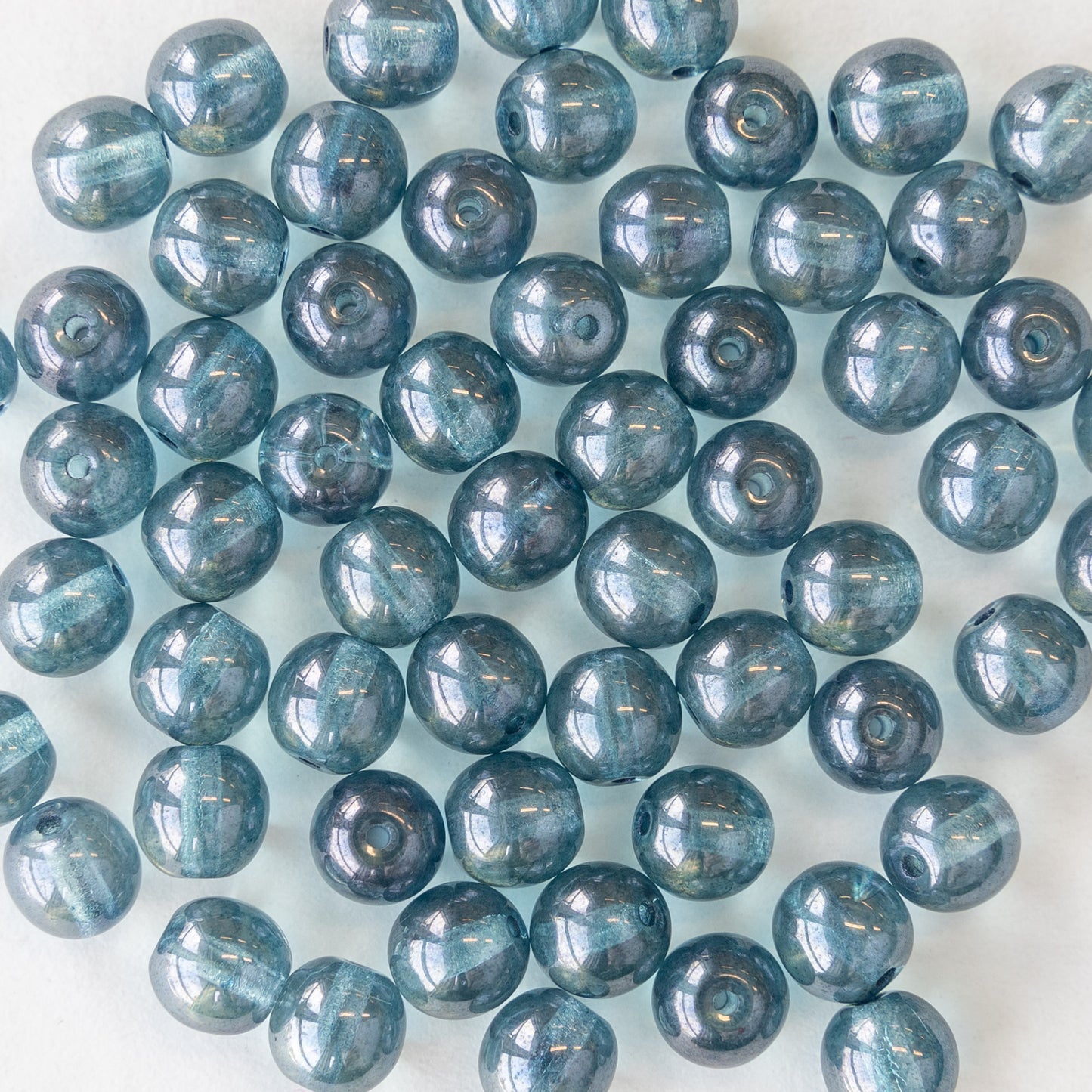 6mm Round Glass Beads - Blue Luster - 50 beads