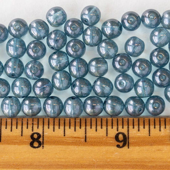 6mm Round Glass Beads - Blue Luster - 50 beads