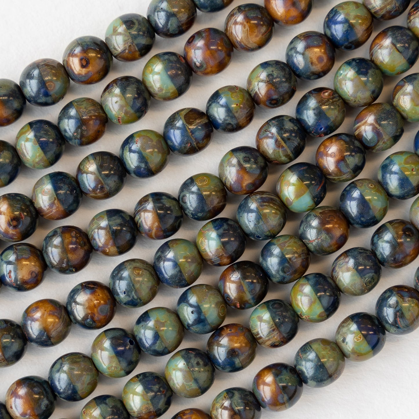6mm Round Glass Beads - Marbled Colors- 42 Beads