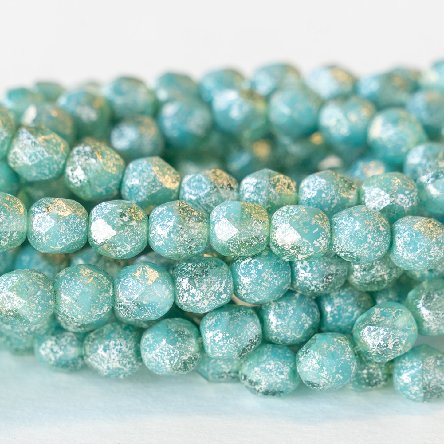 6mm Round Firepolished Beads - Seafoam with Silver Dust - 25 Beads