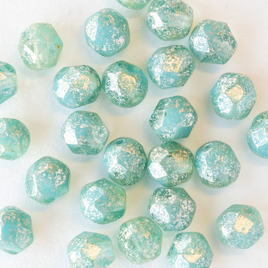 6mm Round Firepolished Beads - Seafoam with Silver Dust - 25 Beads