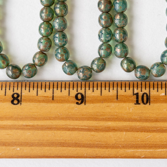 6mm Round Glass Beads - Blue Green Picasso - 50 Beads