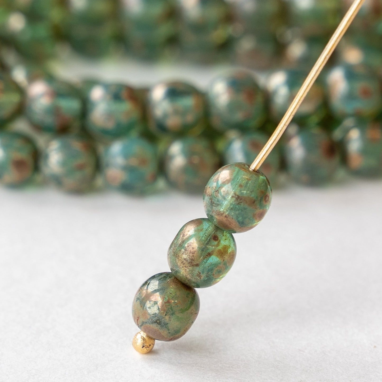 6mm Round Glass Beads - Blue Green Picasso - 50 Beads