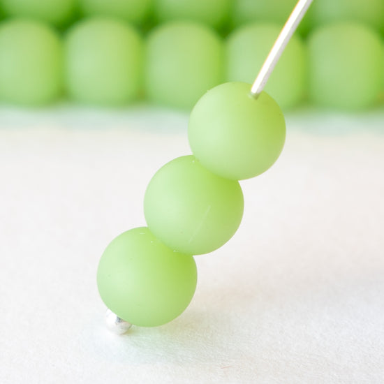 6mm Frosted Glass Rounds -  Opaque Spring Green - 16 Inches